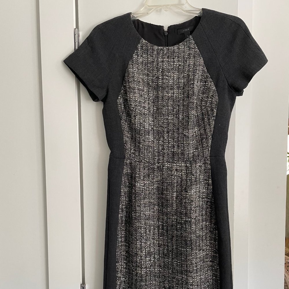 J Crew Gray Italian Tweed Color Block Short Sleeve Sheath Dress